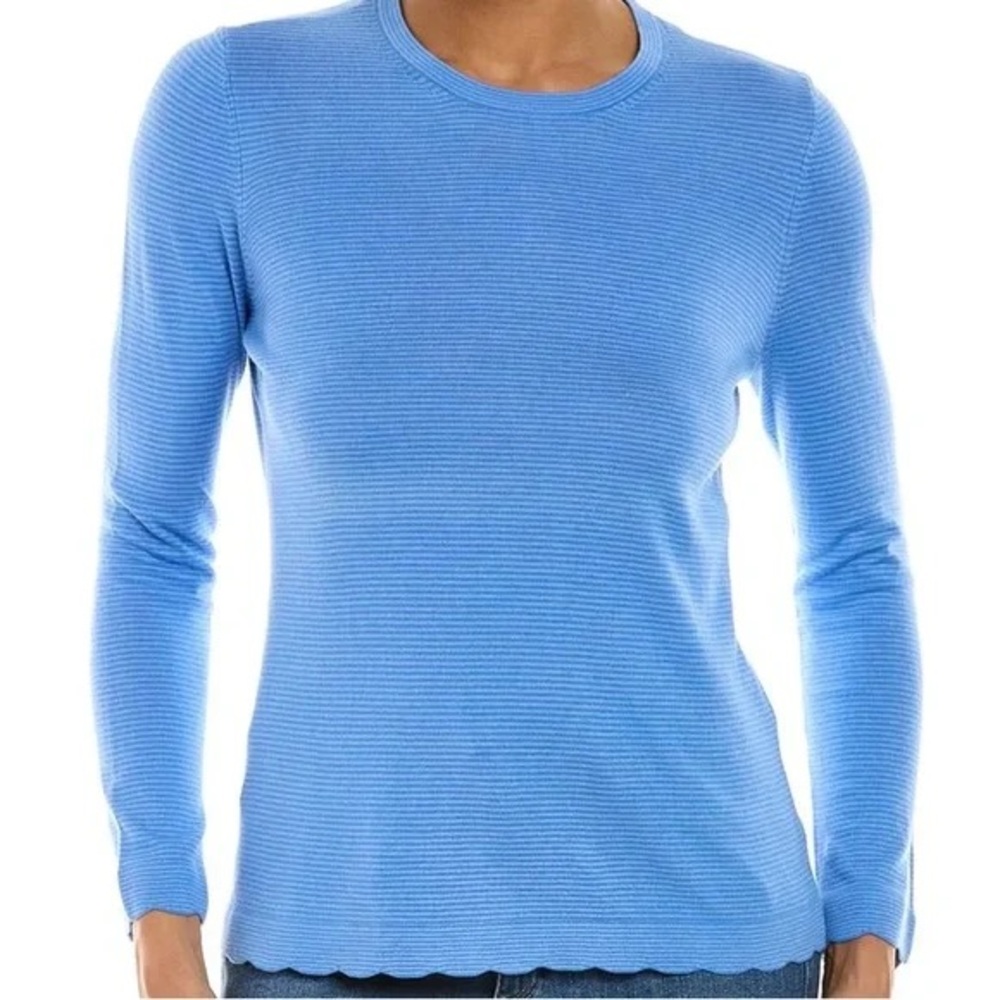 J Mclaughlin Henri Sweater Cotton Cashmere Stripe Crewneck Scallop Knit